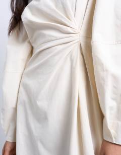 Model wearing Knot detail midi dress with asymmetric hem in buttermilk