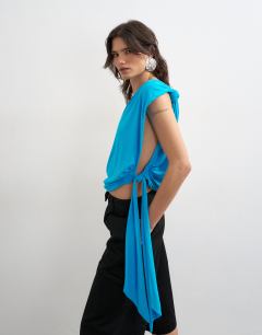 Knot detail one shoulder top in blue