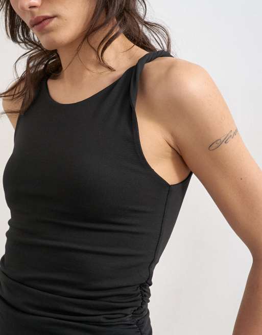 Topshop knot detail ruched side tank in black, 2 of 4