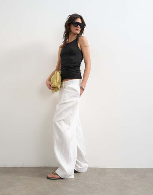 Topshop knot detail ruched side tank top in black, 3 of 4