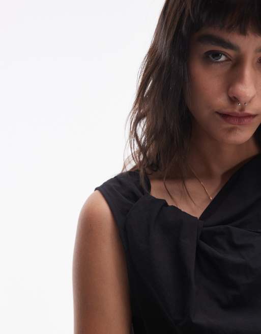 Topshop knot detail sleeveless cotton top in black, 2 of 4