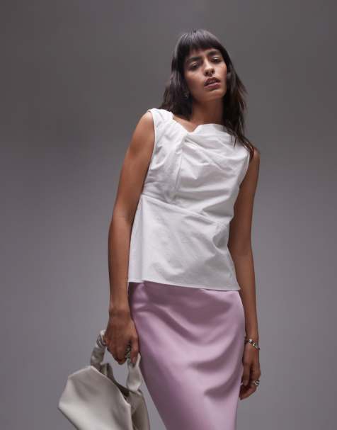 Topshop knot detail sleeveless cotton top in ivory - view 1