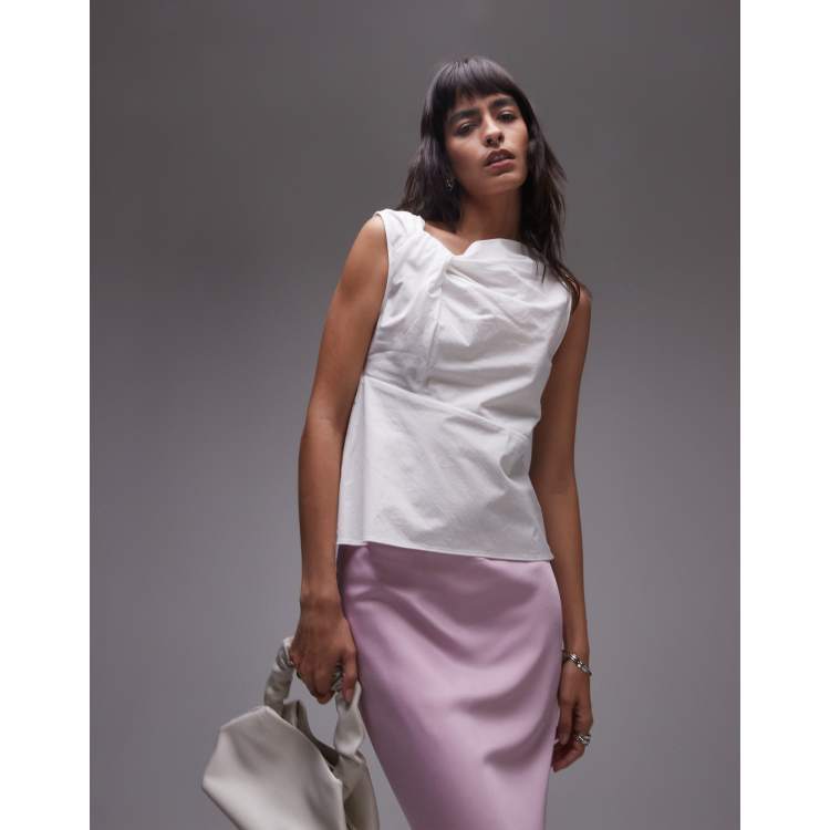 Topshop knot detail sleeveless cotton top in ivory | ASOS