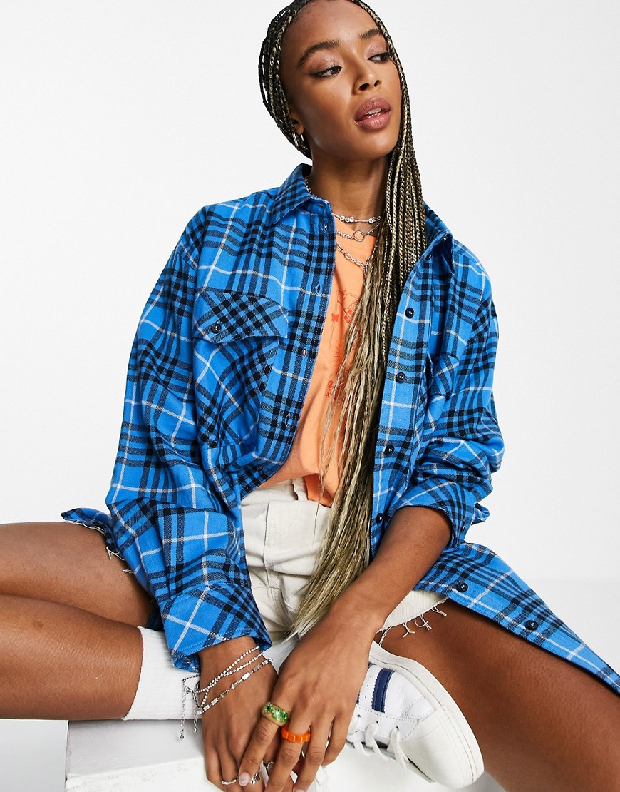Topshop knot front check shirt in blue