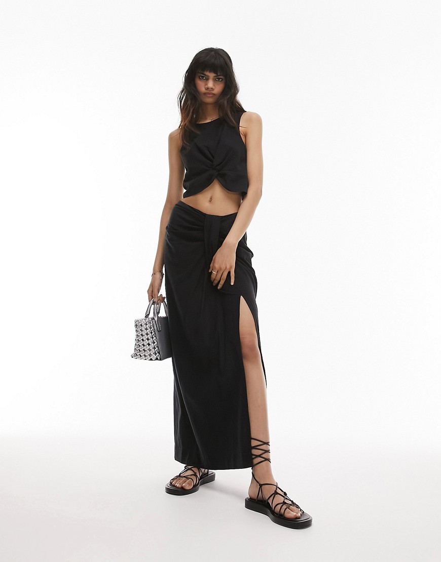 Topshop knot front co ord skirt in black