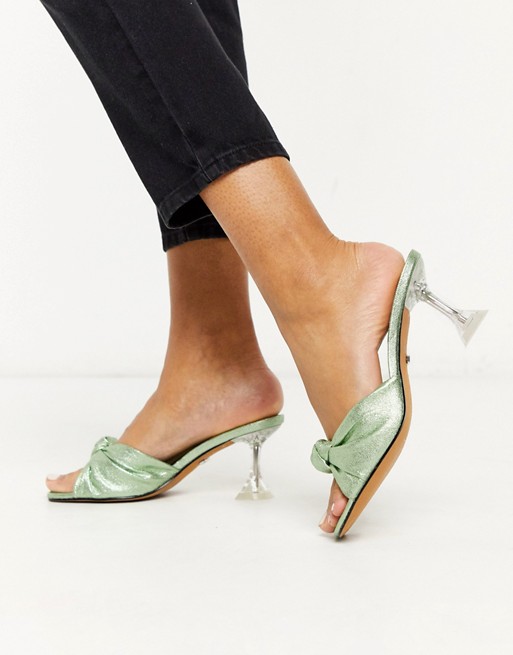 Topshop knot front metallic heeled mules in green