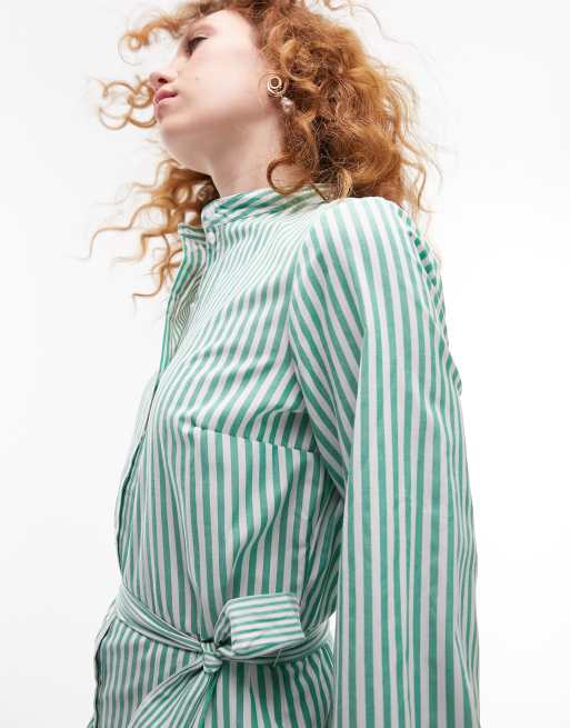 Green and white 2024 striped shirt dress