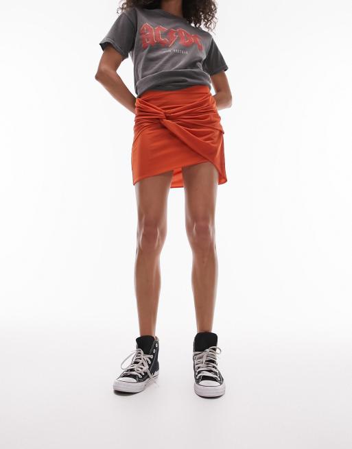Topshop Knot Front Mini Skirt in rust Orange