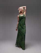 Topshop lace insert grown on shoulder midi dress in lime