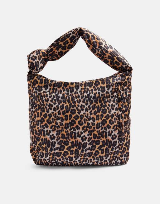 Topshop knot nylon slouch shoulder bag in true leopard | ASOS