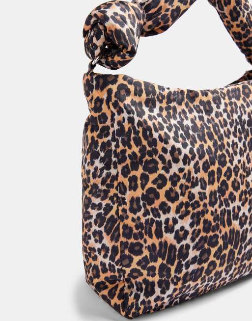 Topshop knot nylon slouch shoulder bag in true leopard