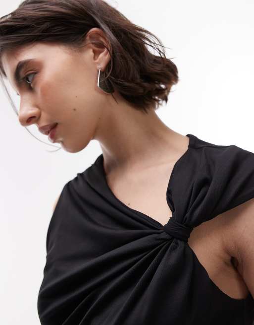 Topshop knot shoulder top in black, 3 of 4