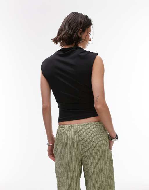 Topshop knot shoulder top in black, 4 of 4