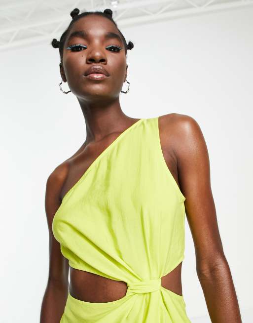 Topshop Petite bra top midi dress in neon yellow