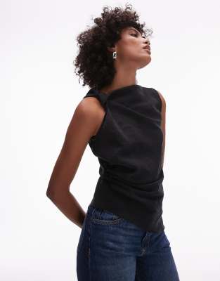 knot side sleeveless top in black