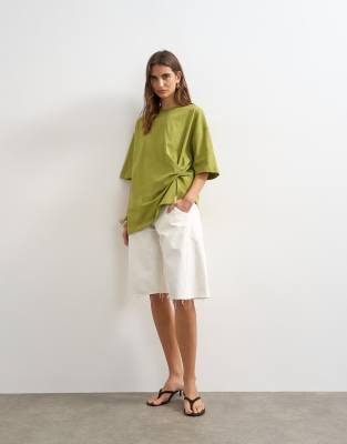 Topshop Knot Twist T-shirt In Green