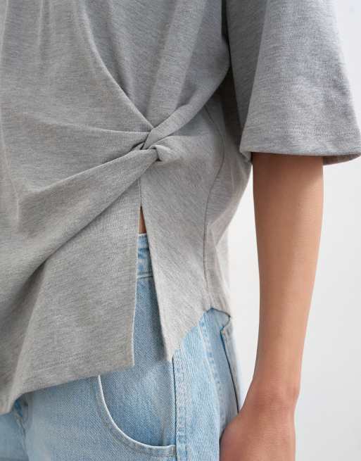 Topshop knot twist t-shirt in grey marl, 2 of 4