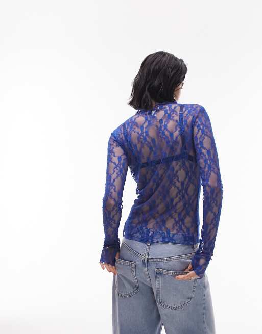 Topshop - Kobolt blondetop med lange ærmer, 2 af 4