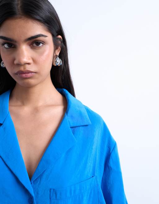 Topshop - Koboltblå skjorte i superblød cupro, 4 af 4
