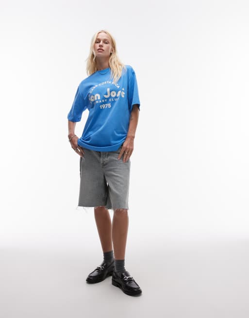 Topshop – Koboltblå t-shirt i oversize av jersey med San Jose-tryck, 2 av 4