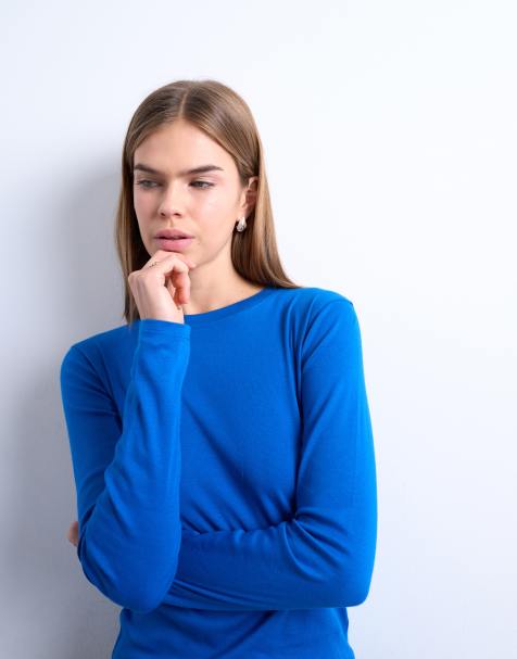 Topshop – Koboltblå vardags-t-shirt med långa ärmar - view 1