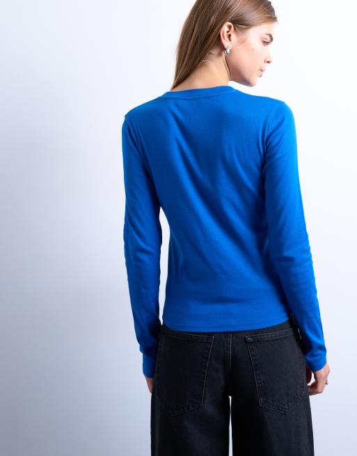 Topshop – Koboltblå vardags-t-shirt med långa ärmar, 4 av 4