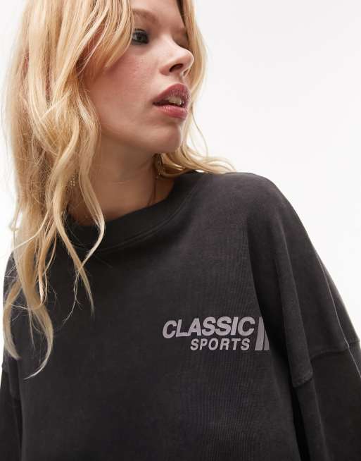 Topshop - Koksgrå oversized t-shirt med 'classic sports'-grafik, 3 af 5