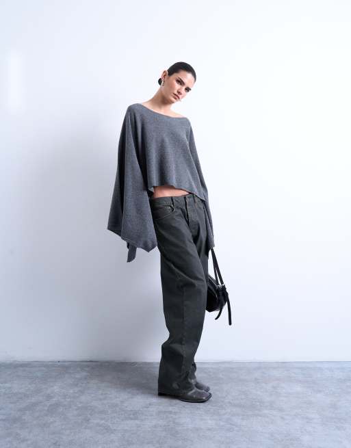 Topshop - Koksgrå strikket poncho, 2 af 4