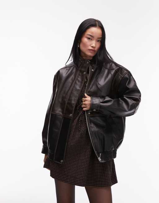 Topshop – Kolorowa kurtka bomberka o fasonie super oversize z imitacji skóry