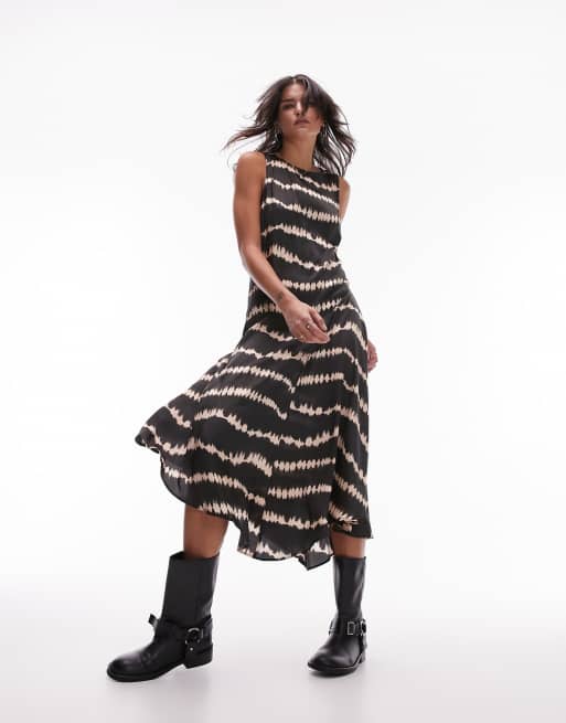 Topshop – Kolorowa sukienka midi bez rękawów z efektem tie-dye