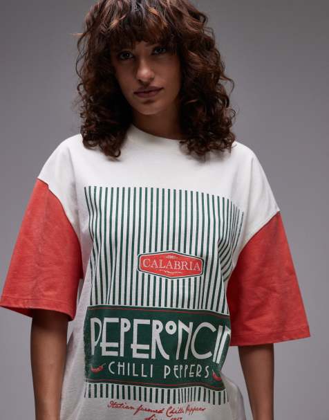 Topshop – Kolorowy T-shirt oversize z grafiką z napisem „Peperoncini” - view 1
