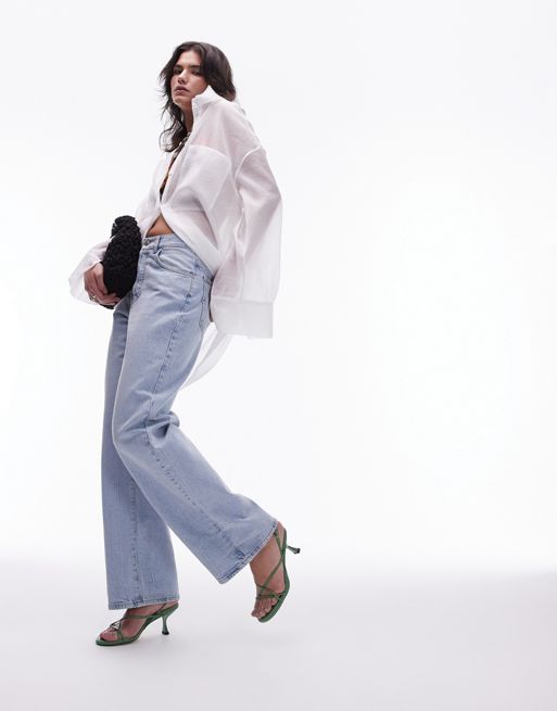 Topshop – Kolumnowe jeansy z efektem wybielenia w stylu vintage