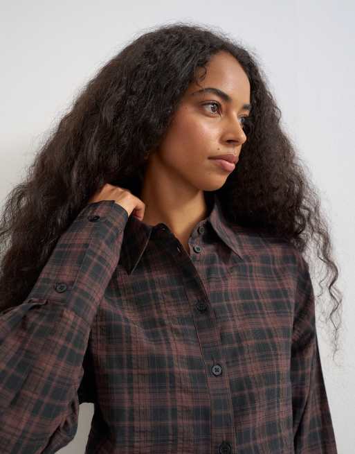 Topshop Kombiteil tailliertes kariertes Hemd in Braun, 3 von 4