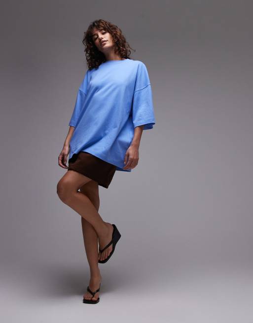 Topshop - Kornblå oversized T-shirt med sænkede skuldre, 3 af 4