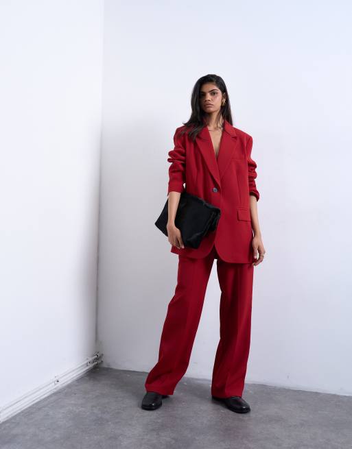 Topshop – Körsbärsröd kavaj i relaxed fit med 2 knappar, 2 av 4