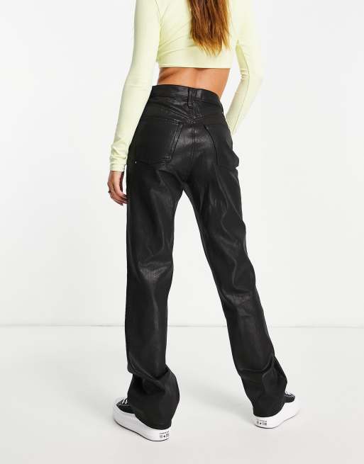 Topshop – Kort – Beschichtete Jeans in Schwarz mit geradem Schnitt, 2 von 4