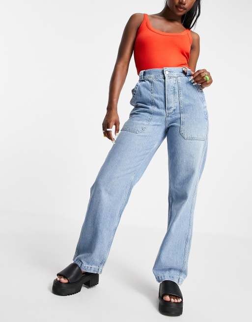 Topshop – Kort – Cargo-Jeans in Bleichwaschung 