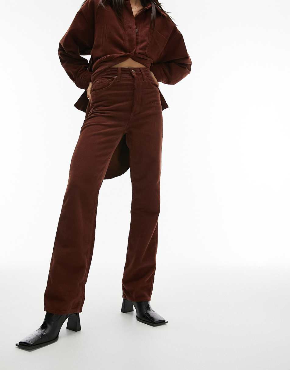 Topshop Kort co-ord jeans in burnt brown cord