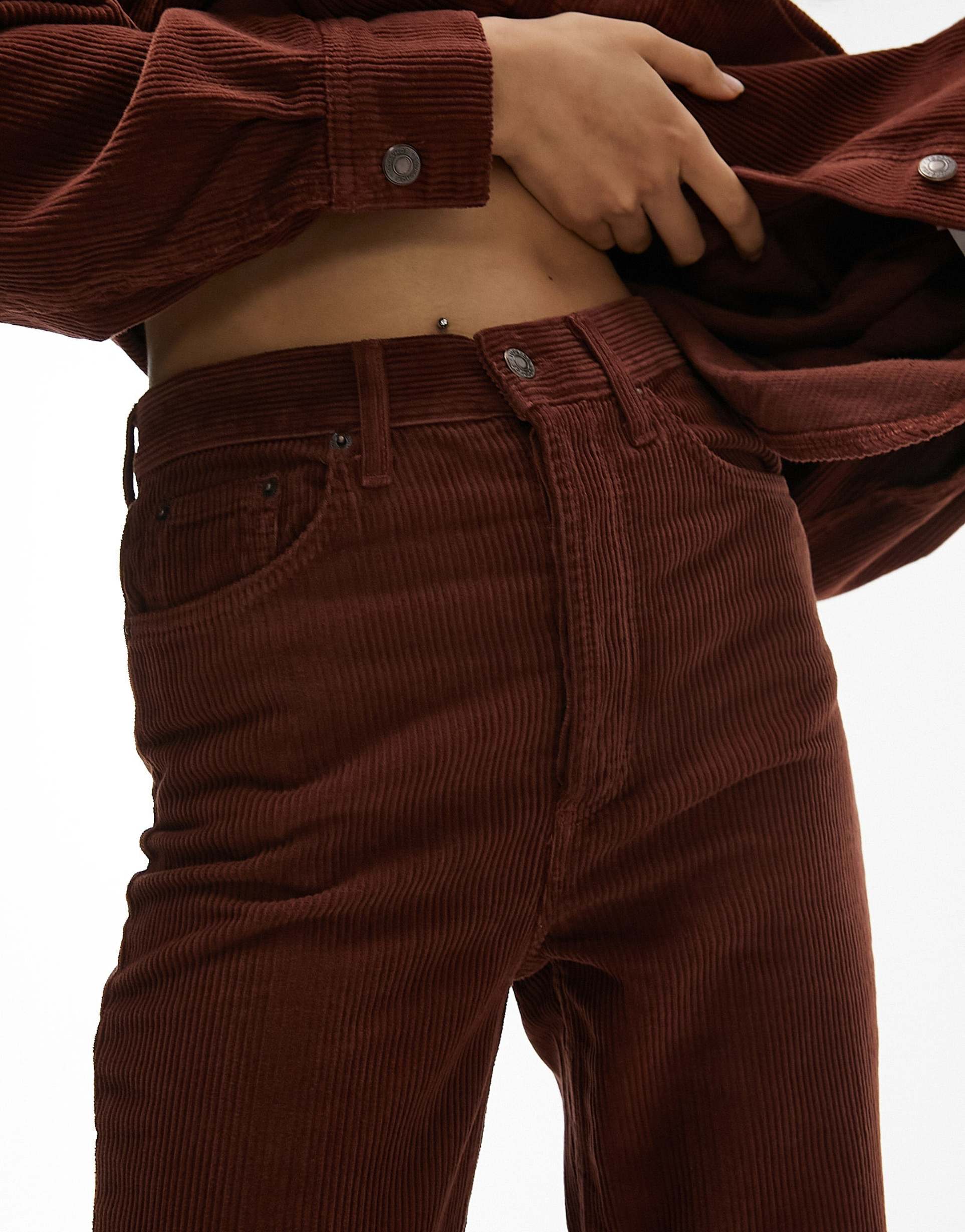 Topshop Kort co-ord jeans in burnt brown cord view 3