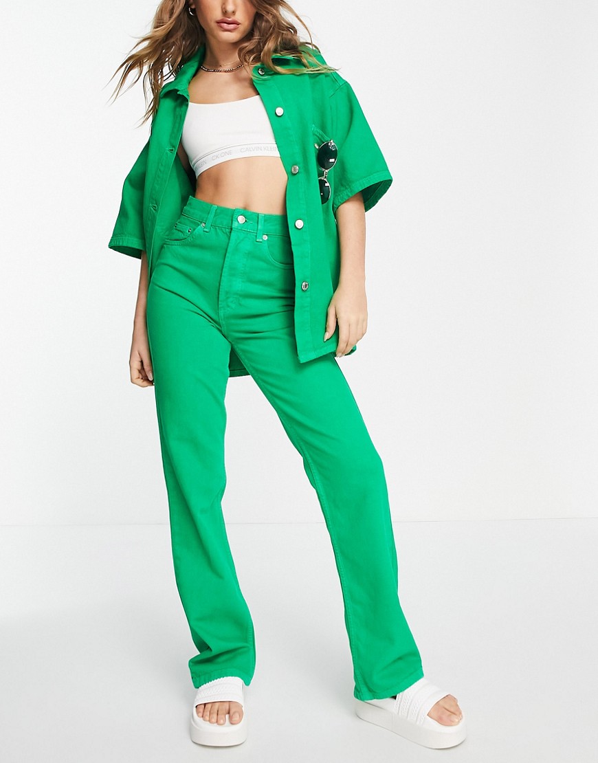 Topshop straight Kort co-ord jeans in bright green