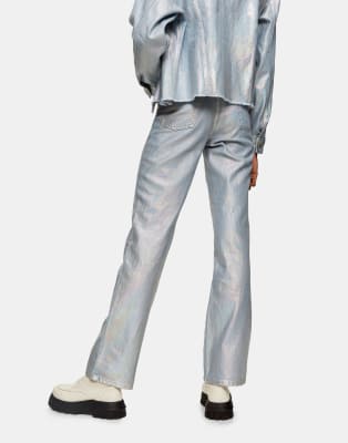 Topshop kort coated foil straight leg jeans in silver