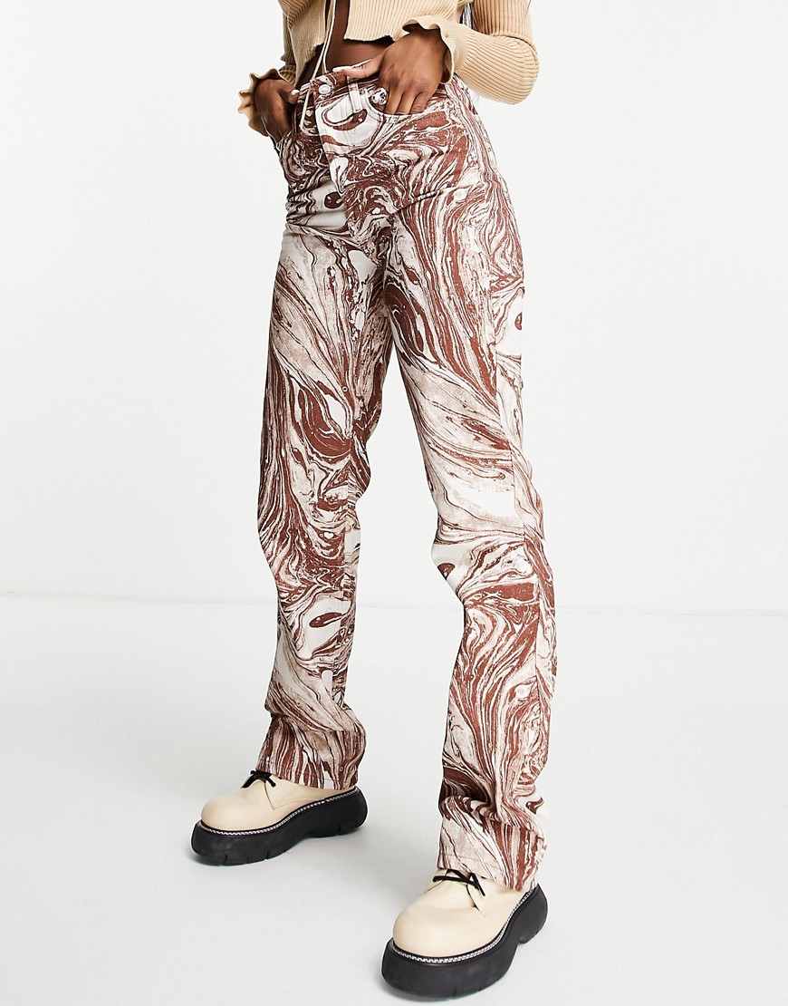 Topshop Kort cotton jeans in brown marble print-Multi