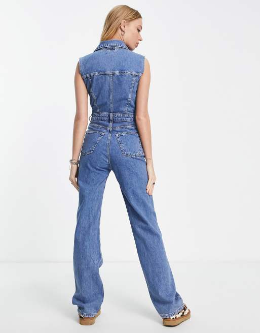 Topshop Tall Casual Dungaree Jumpsuit In Blue-Grey for Women