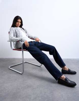 Topshop - Kort - Gerade geschnittene Jeans in Indigo-Rinse mit hohem Bund-Blau