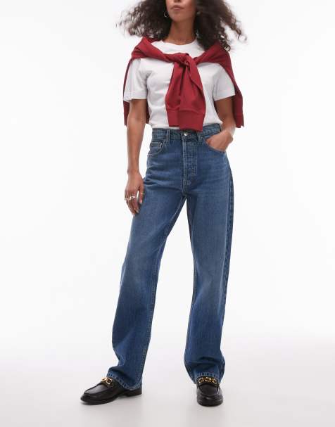 Topshop Kort high rise straight jean in mid blue - view 1