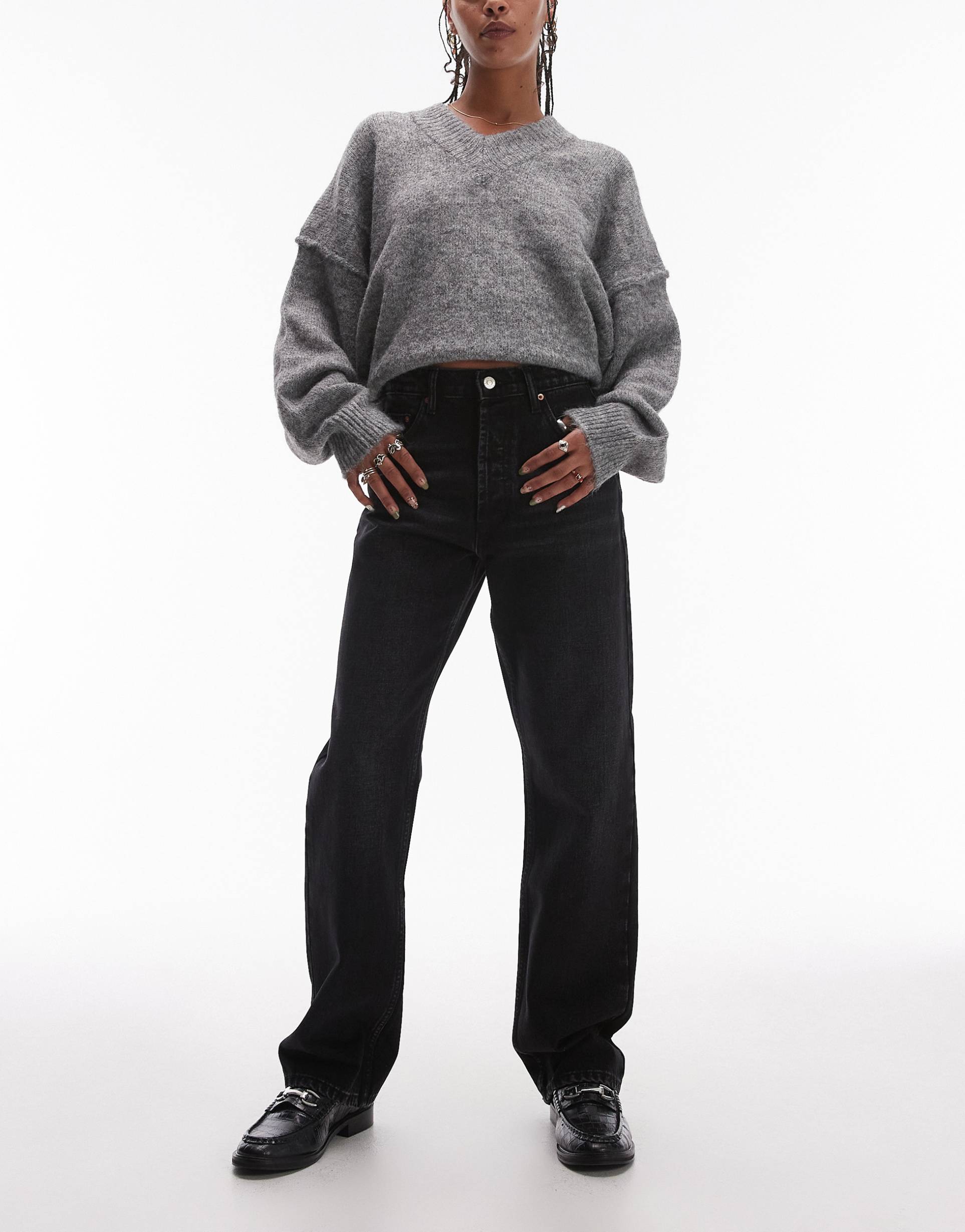 topshop kort high rise straight jean in washed black