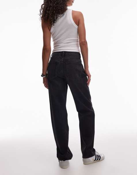 Topshop Kort high rise straight jean in washed black - view 1
