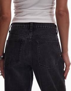 Model wearing Kort high rise straight jean in washed black 