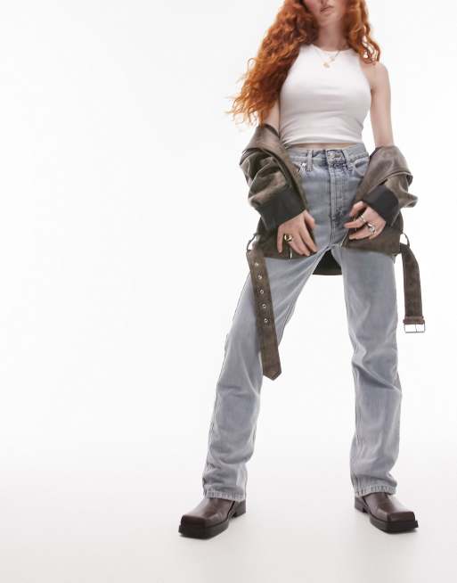 Topshop Kort high rise straight jeans in bleach