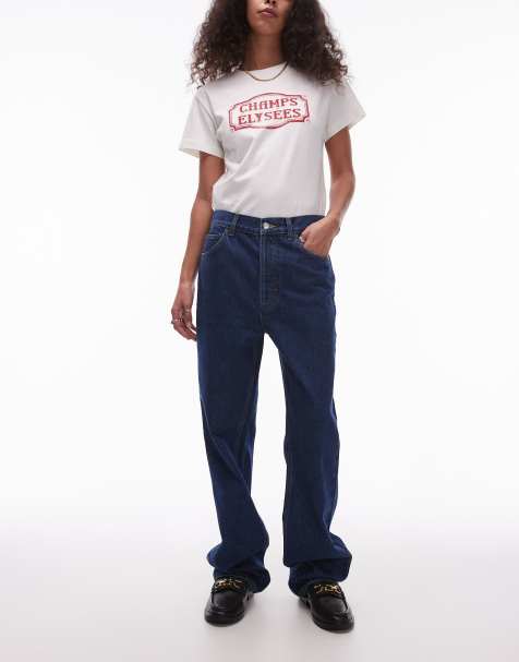 Topshop Kort high rise straight jeans in rich blue - view 1